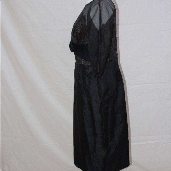 Vintage 50s Black Silk Organza Dress w/Lace